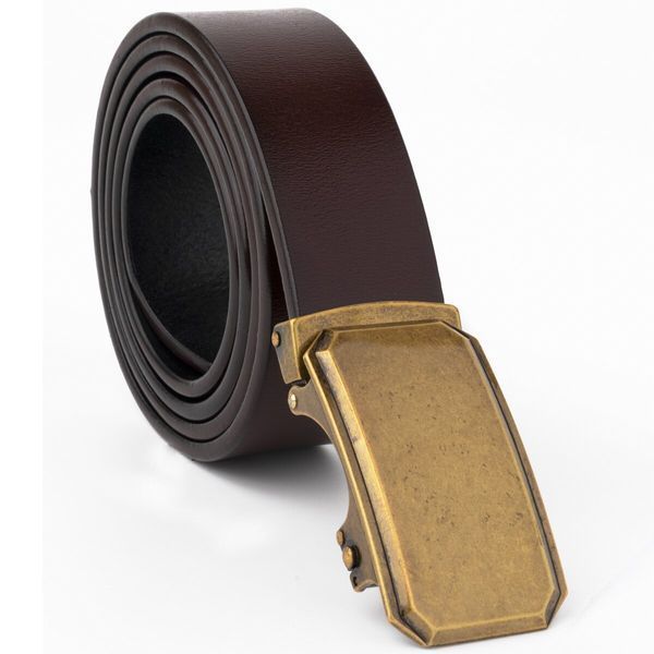 Men's belt with brass angular buckle Vintage 20276 Brown 20276 фото