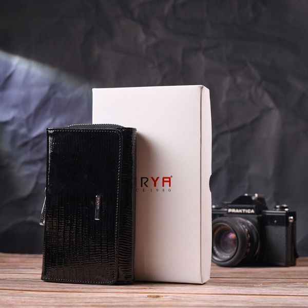 Interesting women's purse made of patent textured leather KARYA 21431 Black 21431 фото