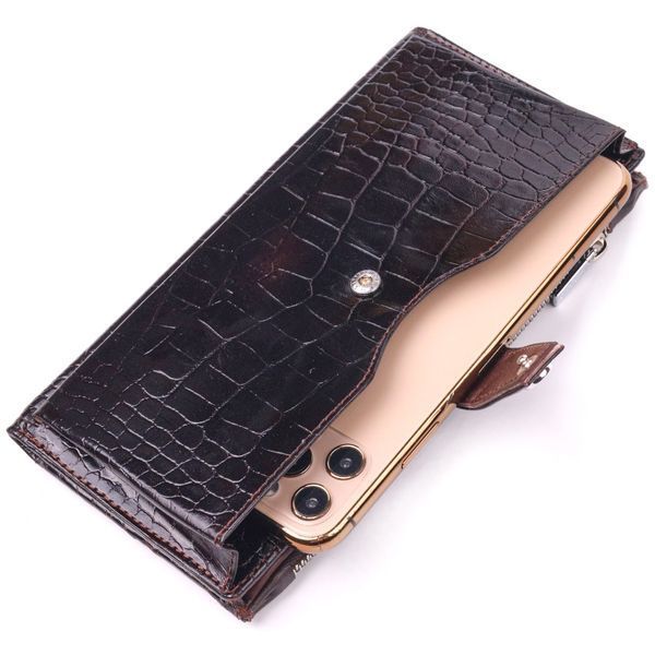 Patented vertical men's wallet made of genuine leather with crocodile embossing KARYA 21424 Brown 21424 фото