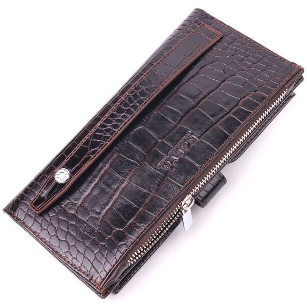 Patented vertical men's wallet made of genuine leather with crocodile embossing KARYA 21424 Brown 21424 фото