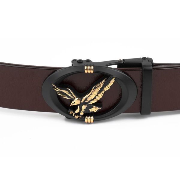 Men's belt with automatic buckle with eagle silhouette Vintage 20298 Brown 20298 фото