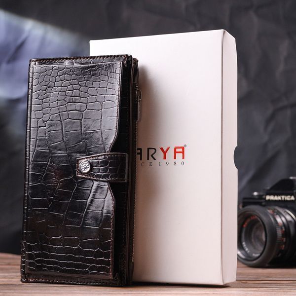 Patented vertical men's wallet made of genuine leather with crocodile embossing KARYA 21424 Brown 21424 фото