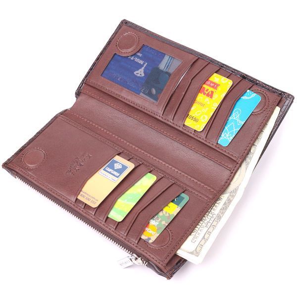 Patented vertical men's wallet made of genuine leather with crocodile embossing KARYA 21424 Brown 21424 фото