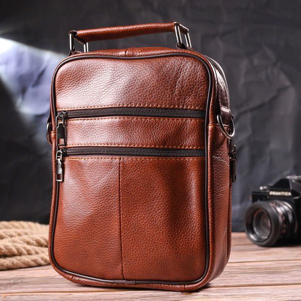 Відмінна чоловіча сумка з ручкою шкіряна 21277 Vintage Руда 21277 фото