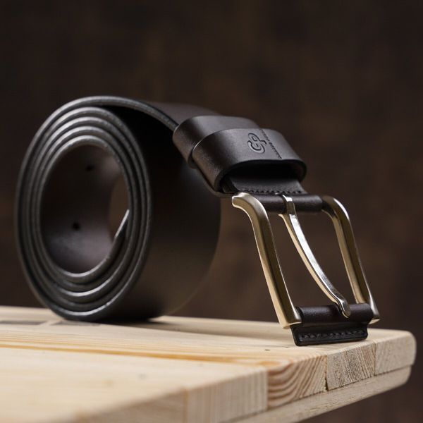 Exclusive men's denim belt made of genuine leather GRANDE PELLE 00910 Brown 20192 фото