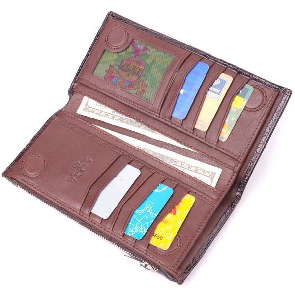 Patented vertical men's wallet made of genuine leather with crocodile embossing KARYA 21424 Brown 21424 фото
