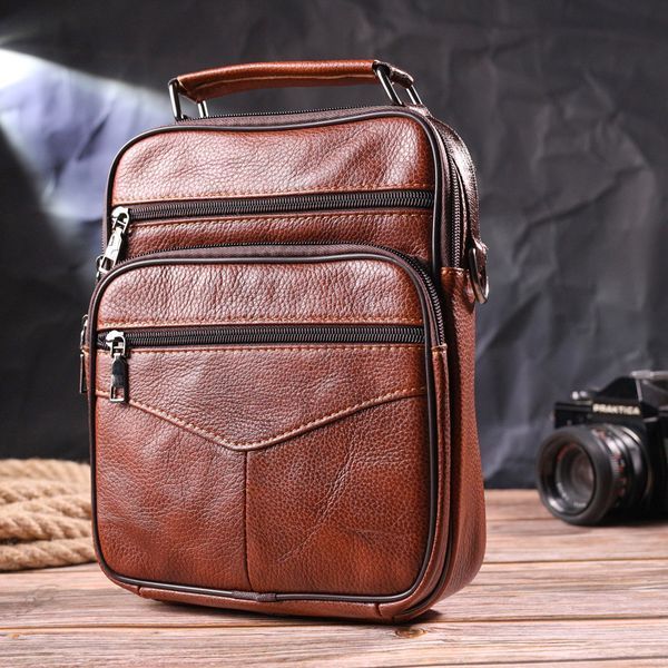 Відмінна чоловіча сумка з ручкою шкіряна 21277 Vintage Руда 21277 фото