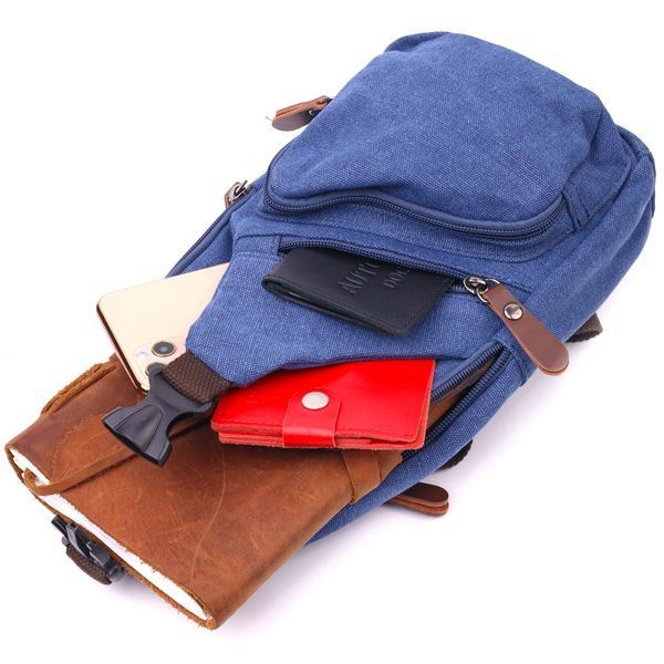 Shoulder bag with USB cable made of thick textile 21224 Vintage Blue 21224 фото