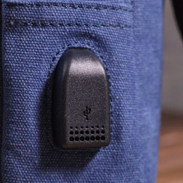 Shoulder bag with USB cable made of thick textile 21224 Vintage Blue 21224 фото