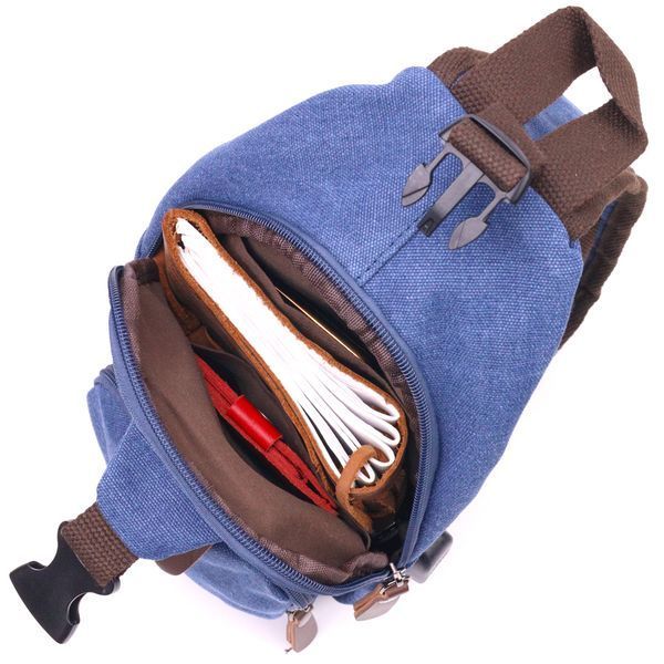 Shoulder bag with USB cable made of thick textile 21224 Vintage Blue 21224 фото
