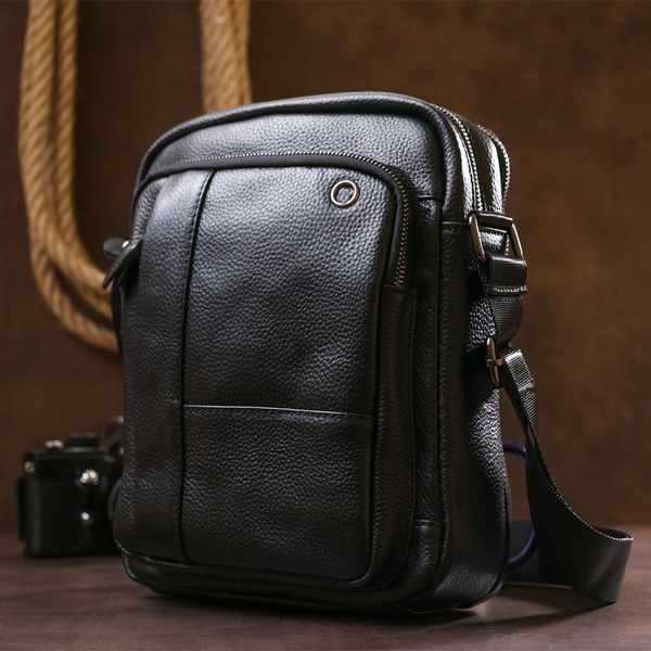 Nice leather men's bag Vintage 20677 Black 20677 фото