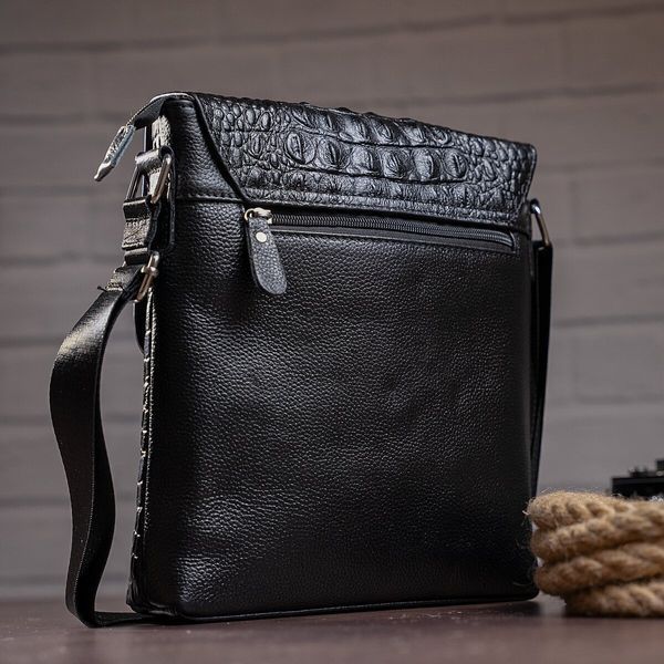 Men's vertical bag with reptile embossing Vintage 14715 Black 14715 фото
