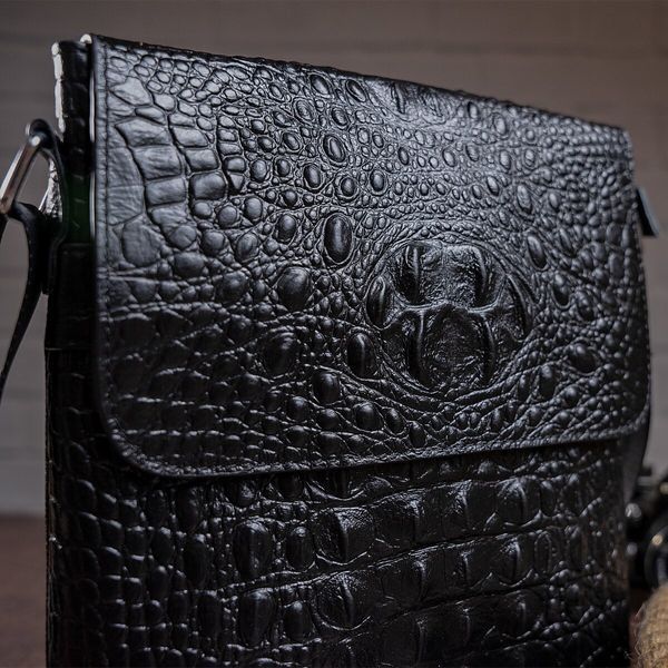 Men's vertical bag with reptile embossing Vintage 14715 Black 14715 фото