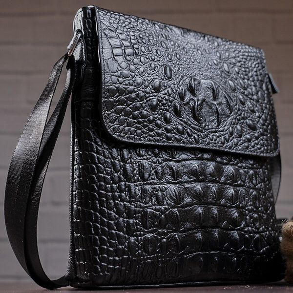 Men's vertical bag with reptile embossing Vintage 14715 Black 14715 фото