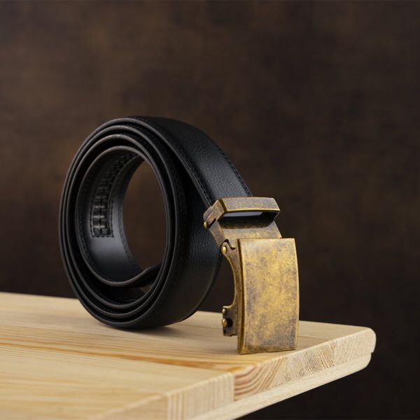 Men's belt with brass buckle Vintage 20310 Black 20310 фото