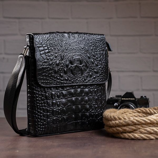 Men's vertical bag with reptile embossing Vintage 14715 Black 14715 фото